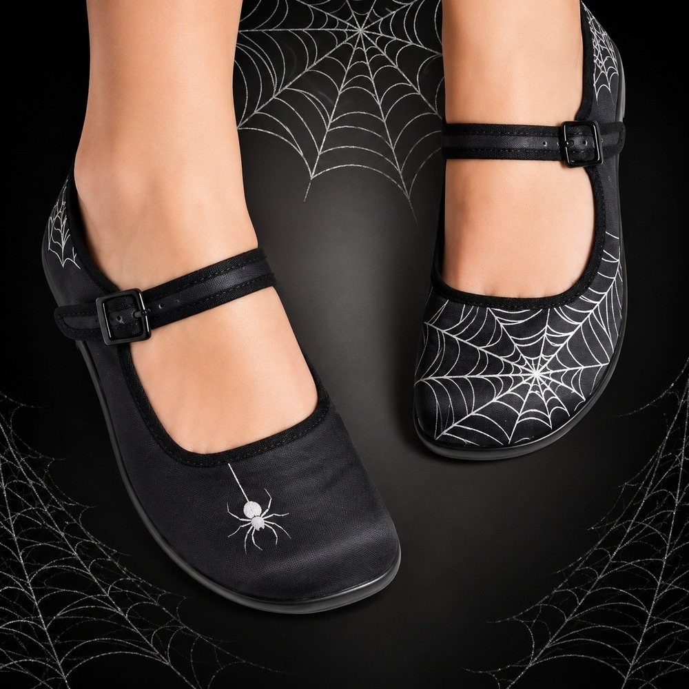 Hot Chocolate Design Chocolaticas Spider Web Mary Jane Flats Black White Size 37